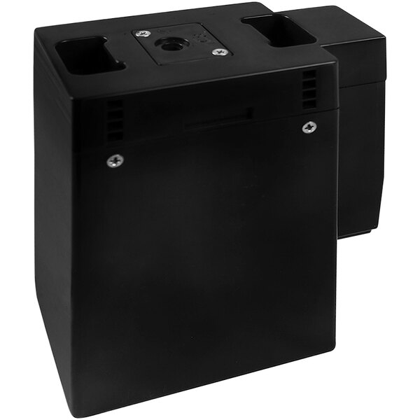 A black rectangular Atrix battery box with two compartments and screws.
