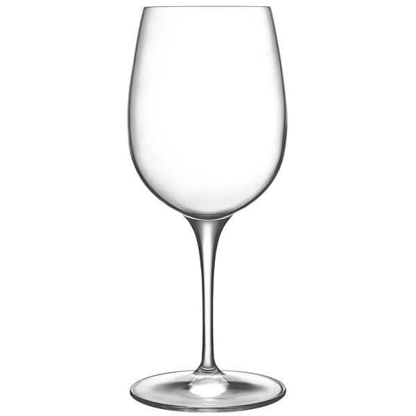 A close-up of a Luigi Bormioli Palace red wine glass with a stem.