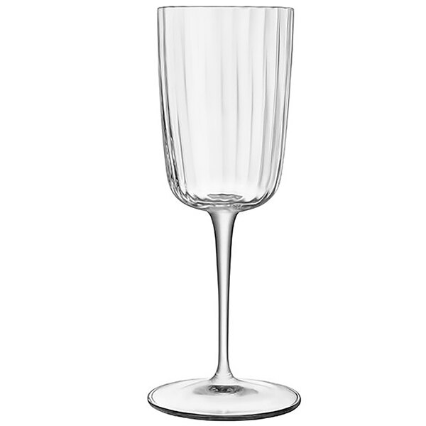 A clear Luigi Bormioli cocktail glass with a long stem.
