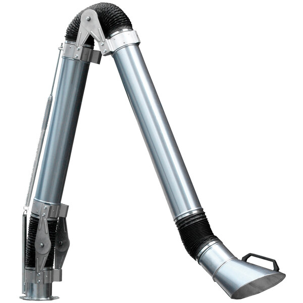 A Delfin Industrial extraction arm with a metal pipe and a black rubber hose attached.