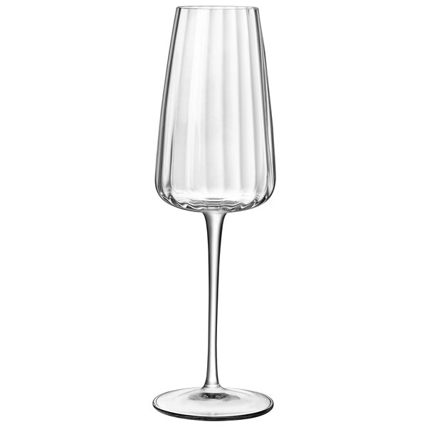 A clear Luigi Bormioli wine glass with a stem.