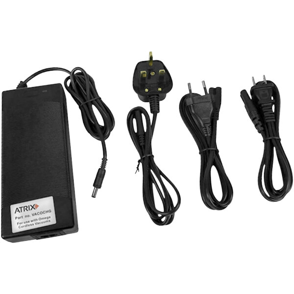 An Atrix black power cord with plugs.
