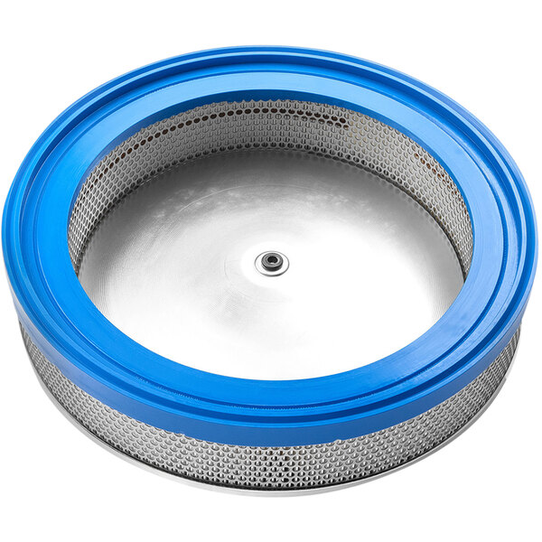 A round metal Delfin Industrial HEPA/H filter cartridge with a blue rim.