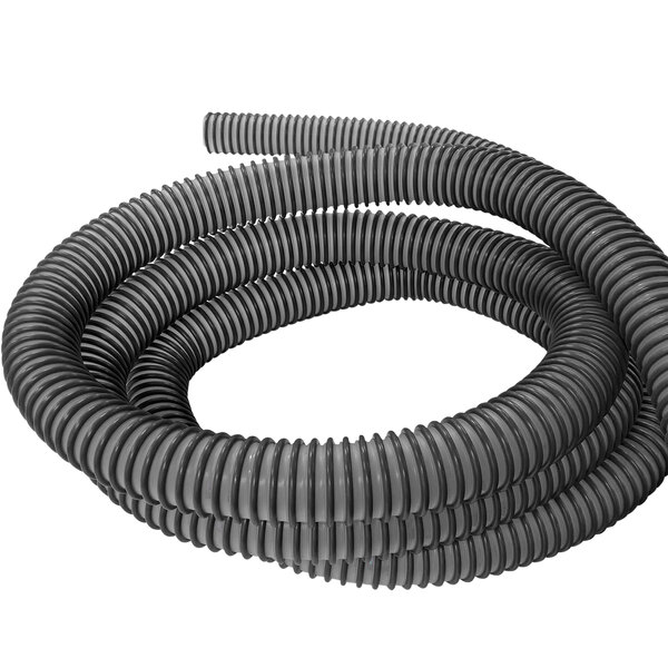 A coiled black Delfin Industrial helix vacuum hose.