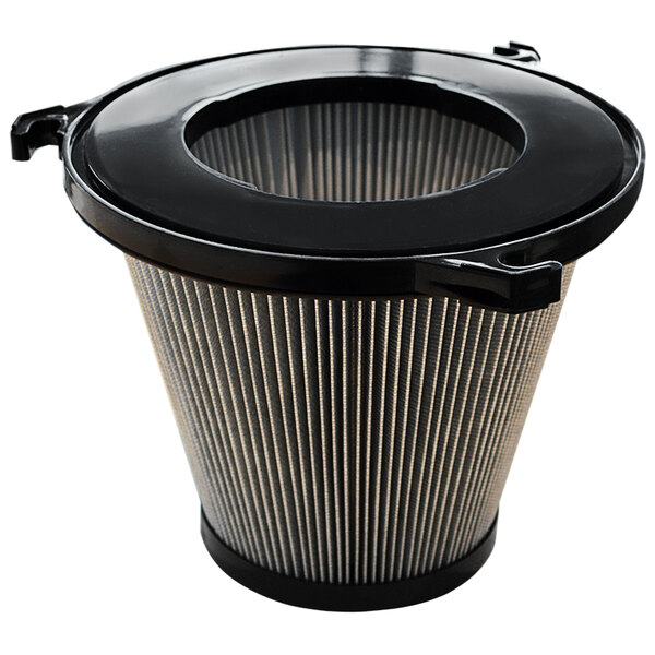 A black and silver Delfin Industrial antistatic filter for a vacuum.