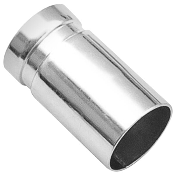 A stainless steel Delfin hose connector with (1) 2" and (1) 1 1/2" openings.