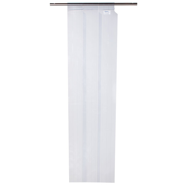 A white rectangular plastic curtain with black stripes.