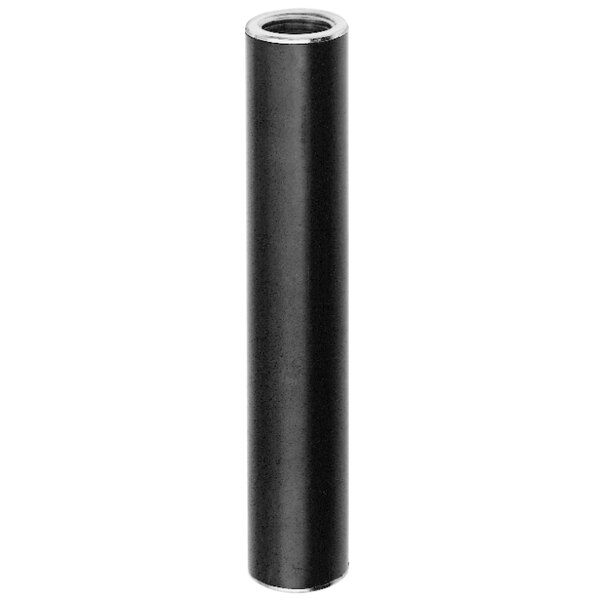 A black metal cylinder with a silver rim and a white insulated handle.
