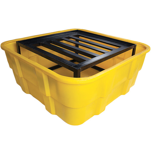 A yellow container with a steel platform grate.