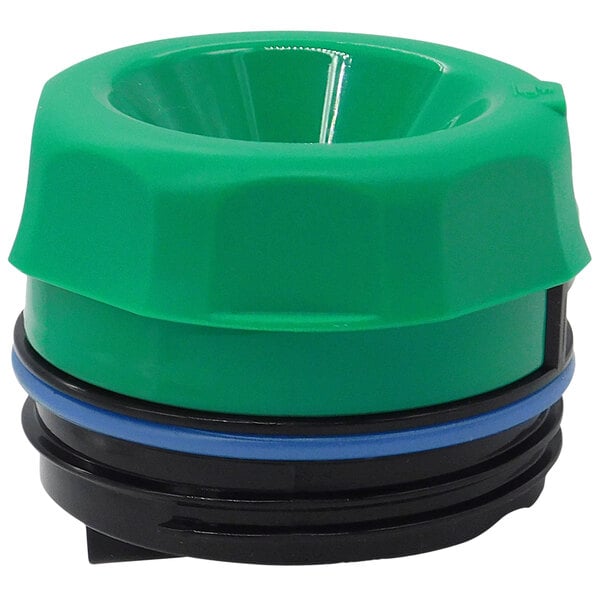 A green plastic Thermos Brew-In Lid with a black and green lid.