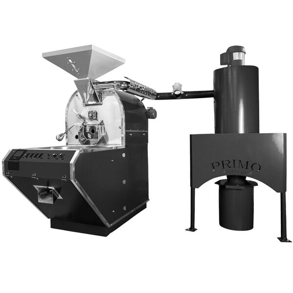 A Quick Ship Primo RAVEN-Xr15 commercial coffee roaster with a cylinder.