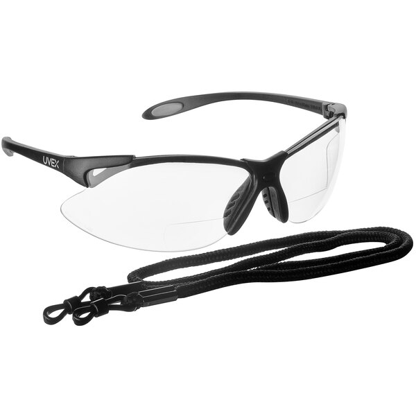 Honeywell Uvex A900 Series black safety reader glasses with clear lenses.