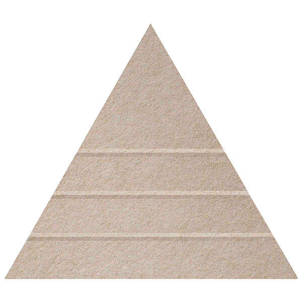 A close up of a Versare beige beveled peak wall-mounted acoustic triangle.
