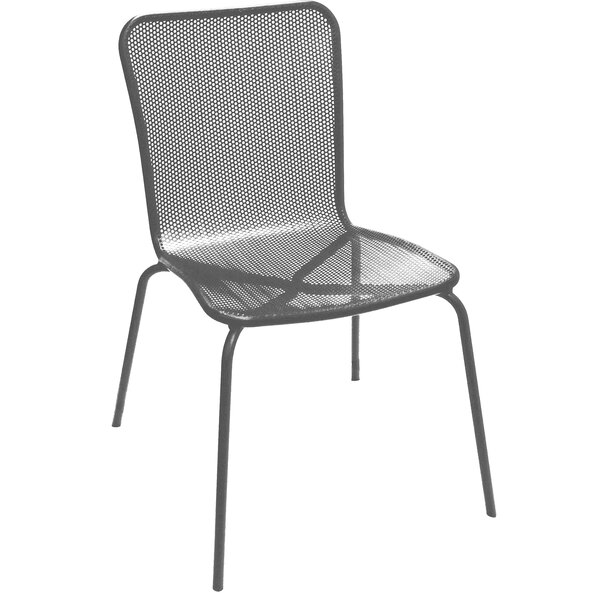 An American Tables & Seating dark grey metal mesh outdoor chair.