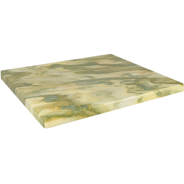 An American Tables & Seating yellow and green faux marble table top with marbling in green and white.