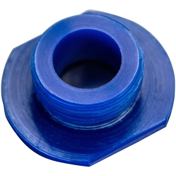 A blue plastic bushing with a hole in it.
