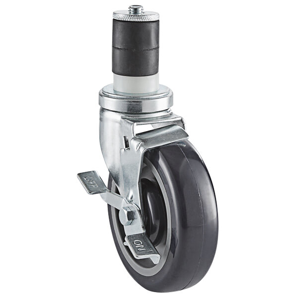 A Tortilla Masters 5" stem caster with a black rubber tire and metal wheel.