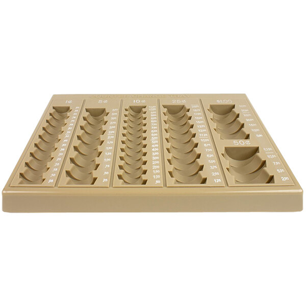 A beige plastic tray with rows of numbers and holes.