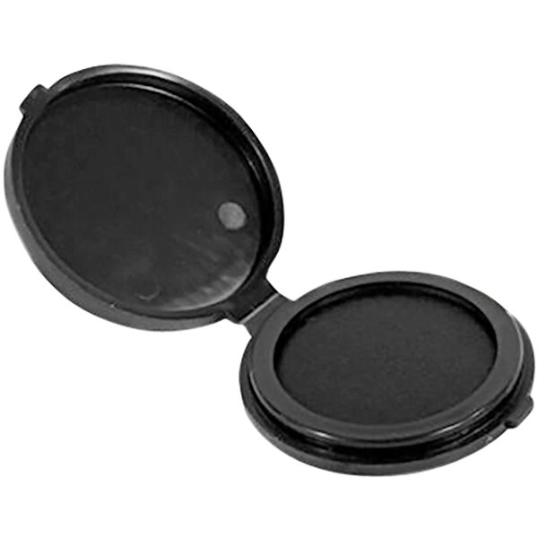 A black circular fingerprint pad with a lid.