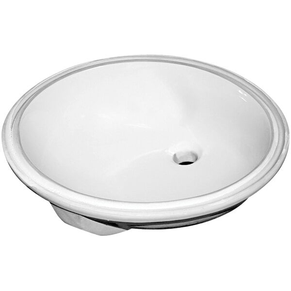 A white vitreous china oval sink with a hole in it.