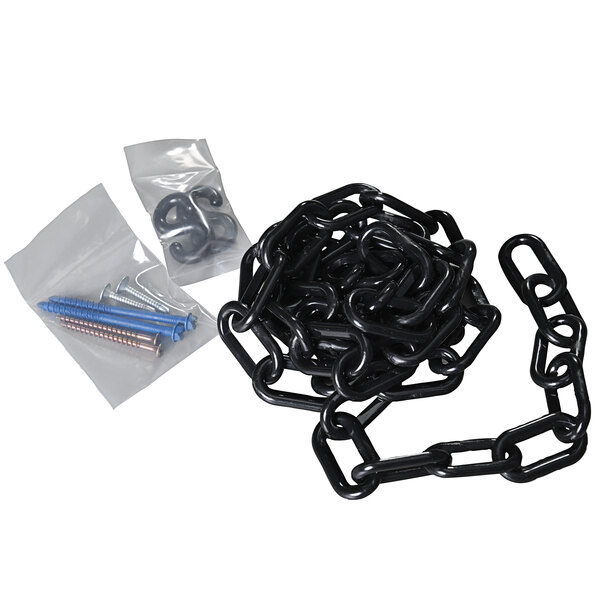 A plastic bag with a black Eagle Manufacturing chain and screws.