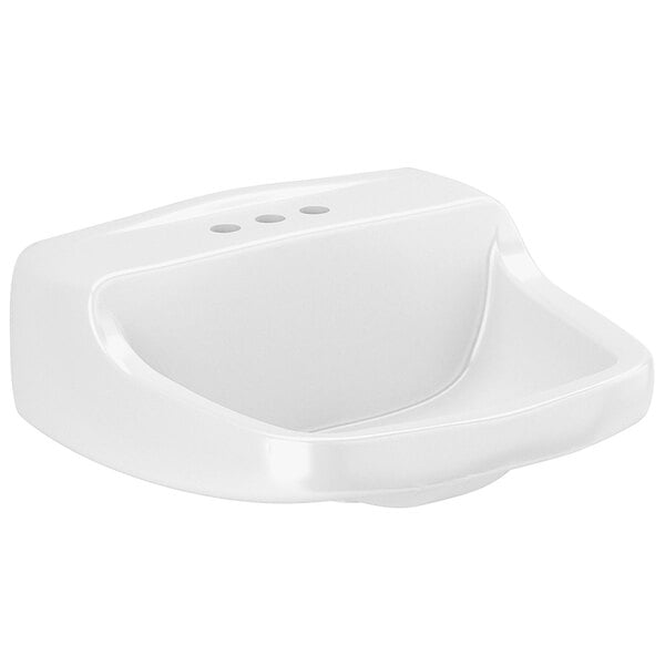 A white Sloan wall mounted sink bowl with front overflow.