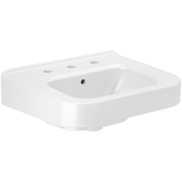 A white Sloan wall mounted sink with 3 holes.