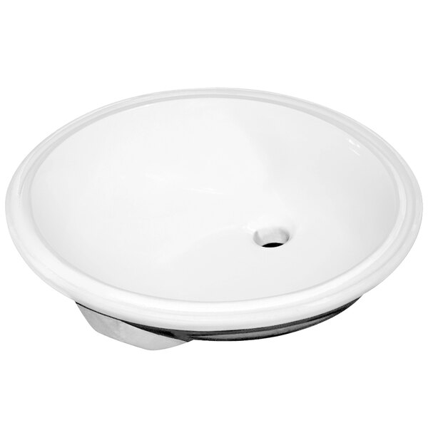A white Sloan oval undermount bathroom sink with a hole in it.