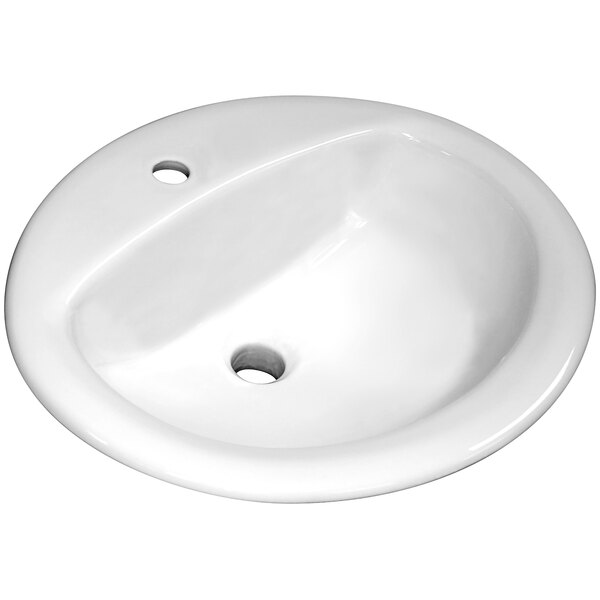 A white vitreous china oval drop-in lavatory with a single hole.