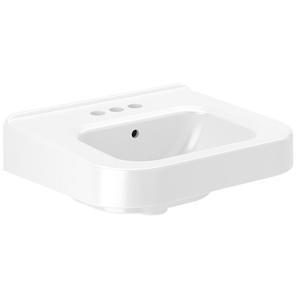 A white Sloan Vitreous China wall mounted sink with three holes.
