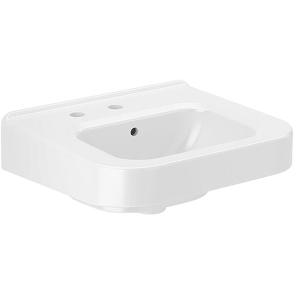 A white Sloan wall mounted sink with a left side soap hole.