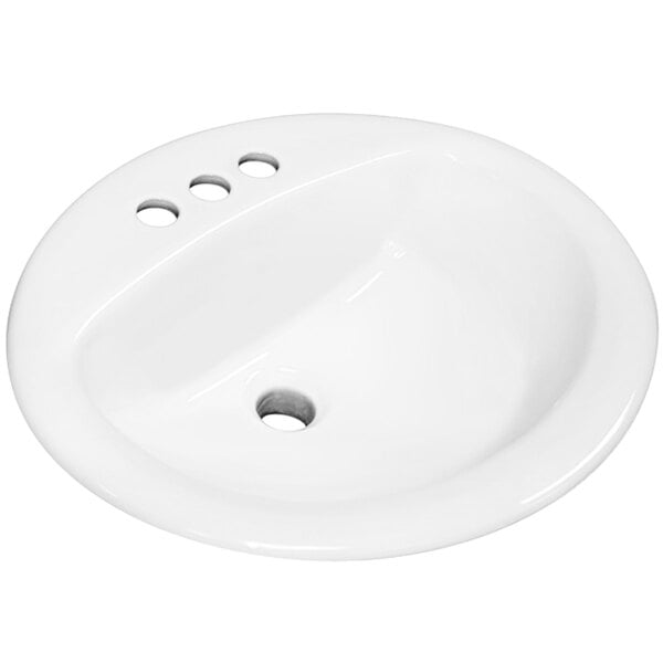 A white Sloan oval drop-in lavatory sink with 3 holes.
