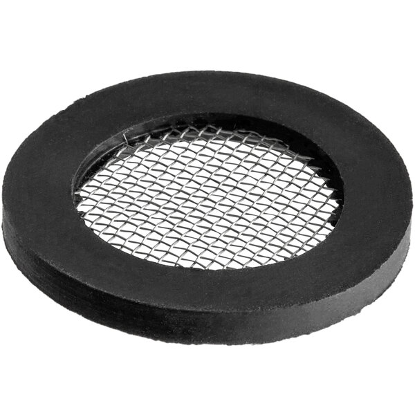A black circle with wire mesh.