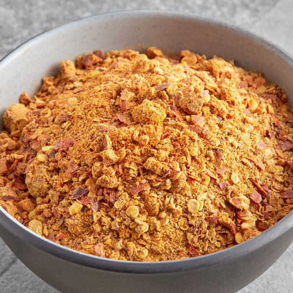 A bowl of ground flakes with Regal Sweet and Spicy Jerky Seasoning.