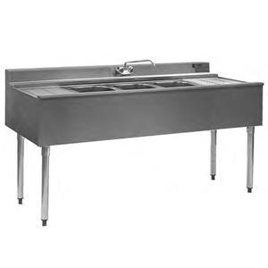 A stainless steel Eagle Group underbar sink with three compartments and two drainboards.