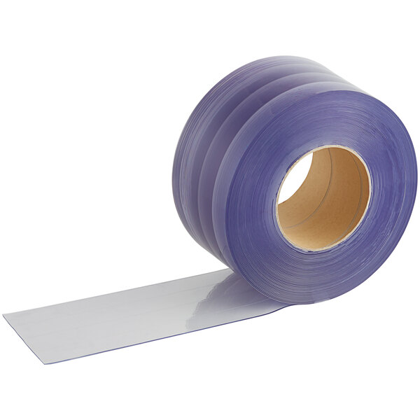 A roll of purple plastic strip door material.