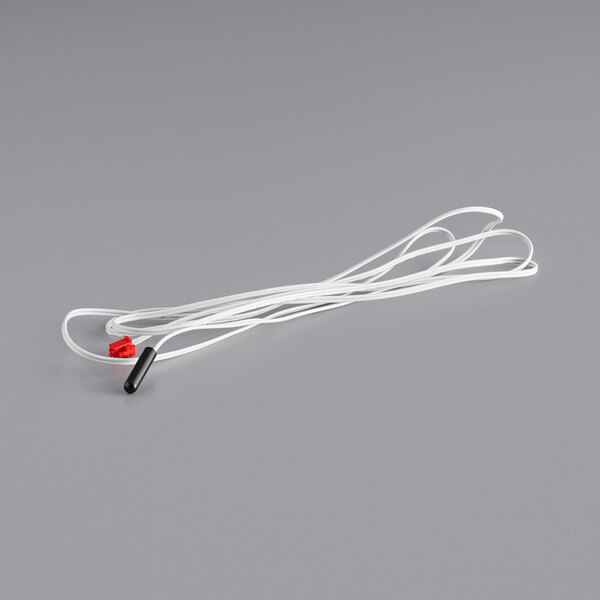 A white cord with a black and red end.