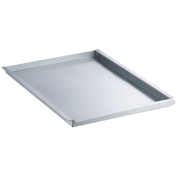 A silver metal rectangular drip pan.