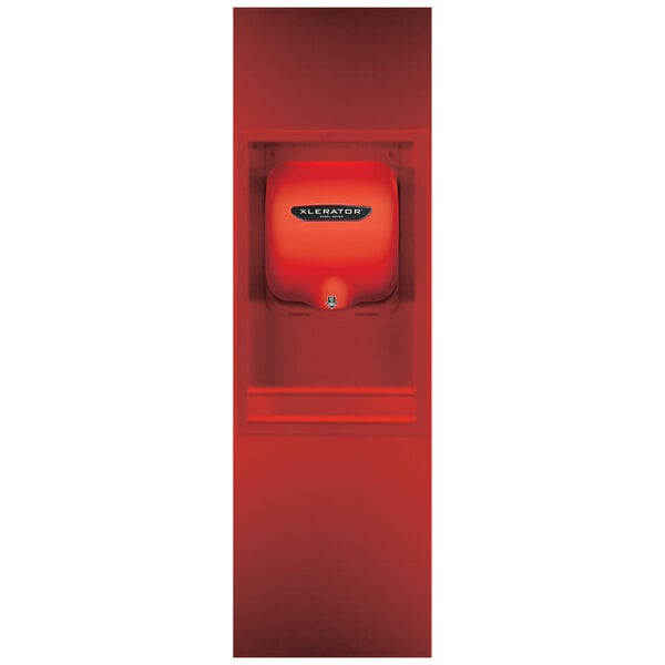 A red rectangular XLERATOR paper towel dispenser retrofit kit with a black label.