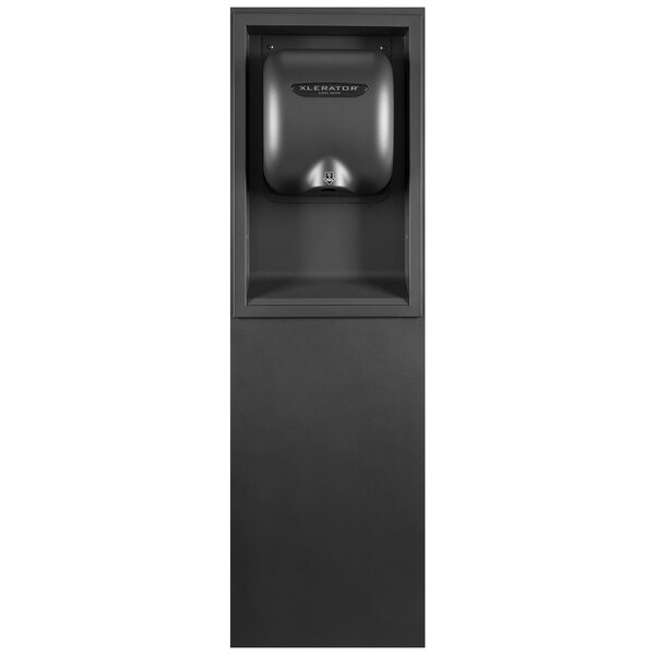 A black rectangular Excel XLERATOR hand dryer recess kit with a black cover.
