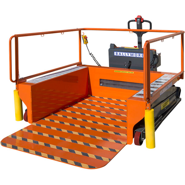 A Ballymore powered portable loading dock with a ramp.