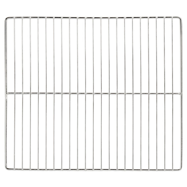 A metal rack with a metal grid.