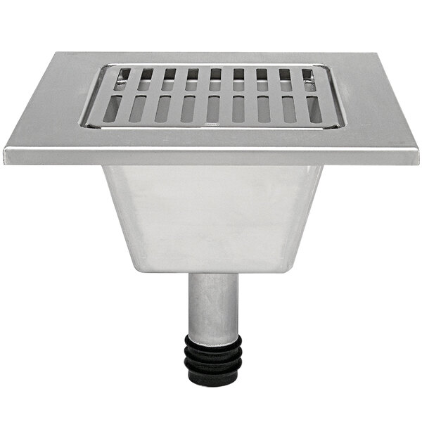 A Zurn stainless steel floor drain with a removable strainer.