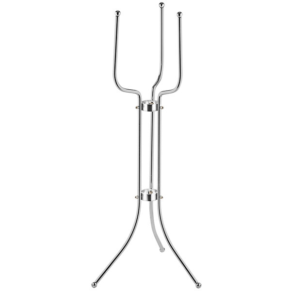 A Tablecraft stainless steel wine bucket stand with three legs.