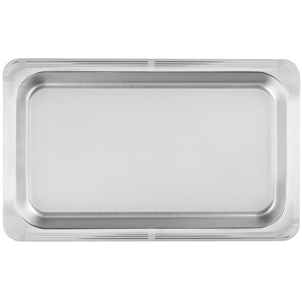 A silver rectangular Tablecraft pan on a counter.