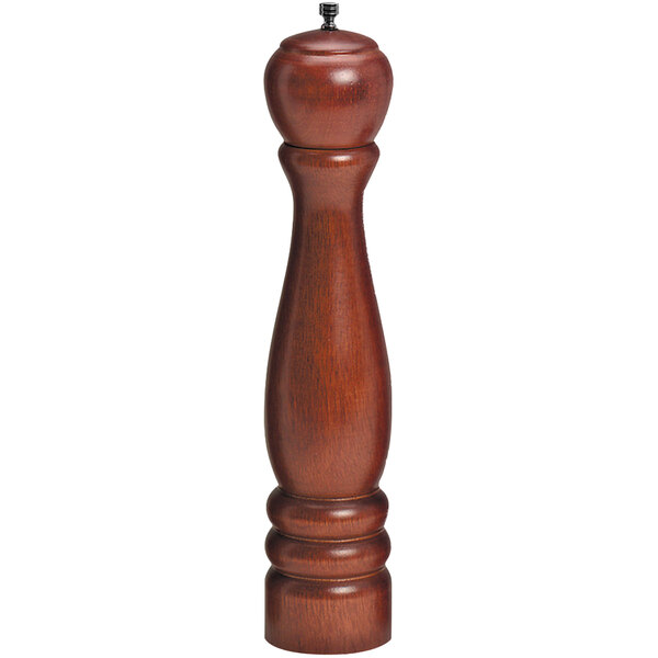 An American Metalcraft mahogany finish pepper mill with a wooden handle.