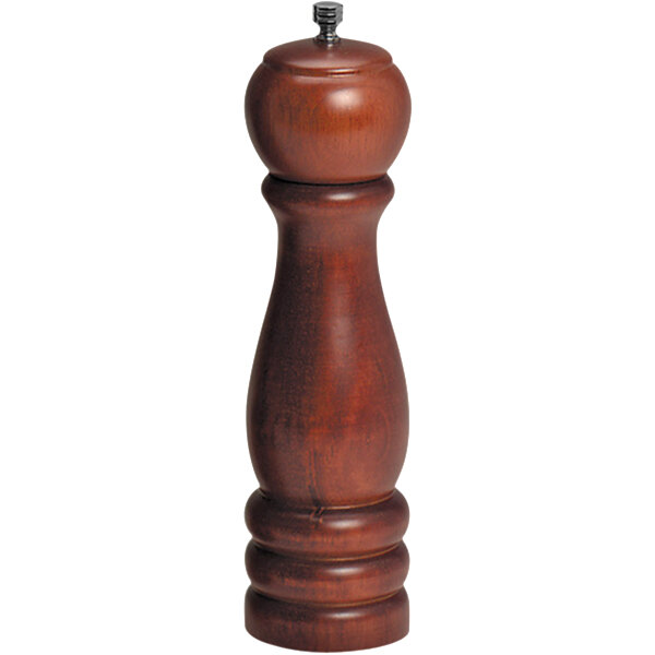 An American Metalcraft mahogany finish pepper mill with a metal top.
