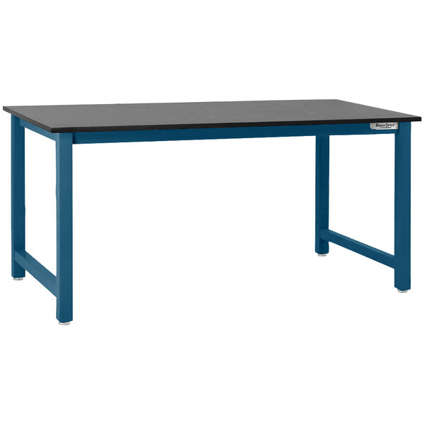 A black and blue BenchPro Kennedy workbench with a black top and dark blue legs.