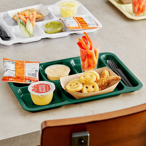 Choice 10" x 14" Right Handed Heavy-Duty Melamine NSF Forest Green 6 Compartment Tray - 12/Pack