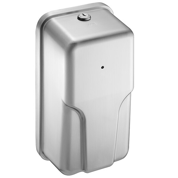 An American Specialties, Inc. stainless steel automatic foam soap dispenser with a button.